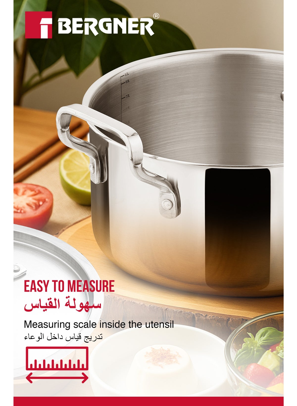 Bergner Tripro 20cm (2.4L) Tri-Ply Stainless Steel Casserole, Cook & Serve Birya