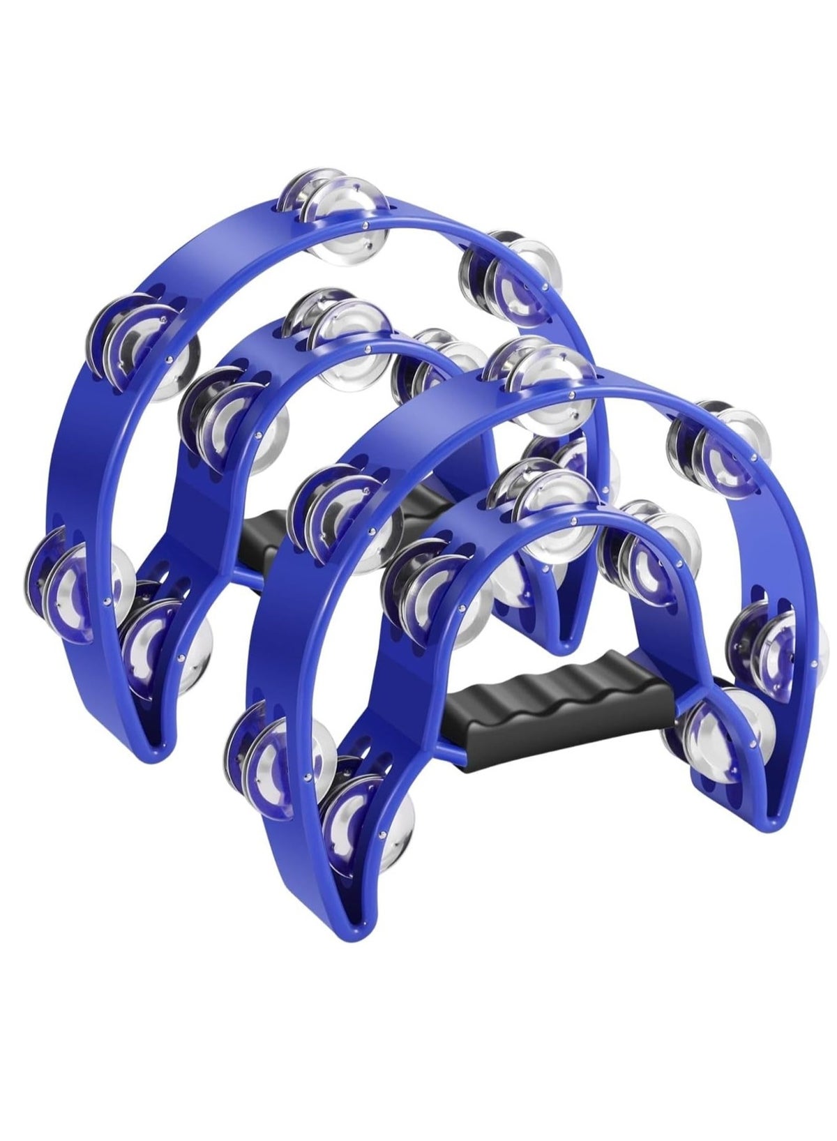 Megarya Half Moon Musical Tambourine (2 Pack, Blue) Double Row Metal Jingles Hand Held Percussion Drum with Ergonomic Handle Grip