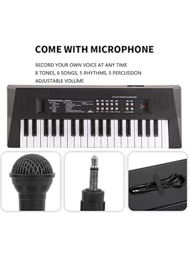 KIDS PIANO KEYBOARD, 37 KEY ELECTRIC PIANO, PORTABLE MUSIC KEYBOARD WITH MICROPHONE RECORDING, EDUCATIONAL INSTRUMENTS FOR CHILDREN, BLACK, CLASSICAL THEME - Image 3