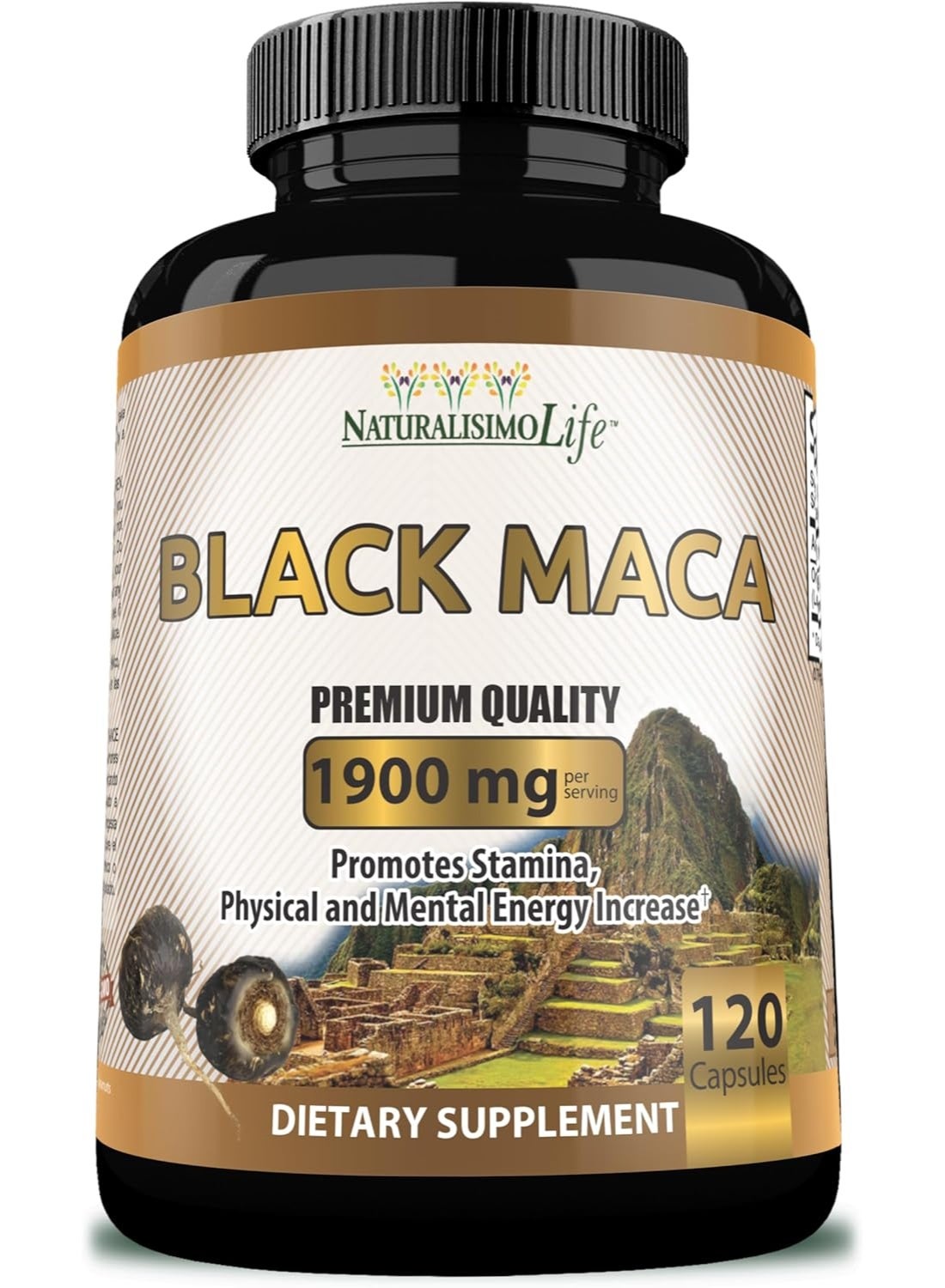 Organic Black Maca 1,900 mg per Serving Natural Energy Booster Peruvian Maca for Men & Women 120 Capsules