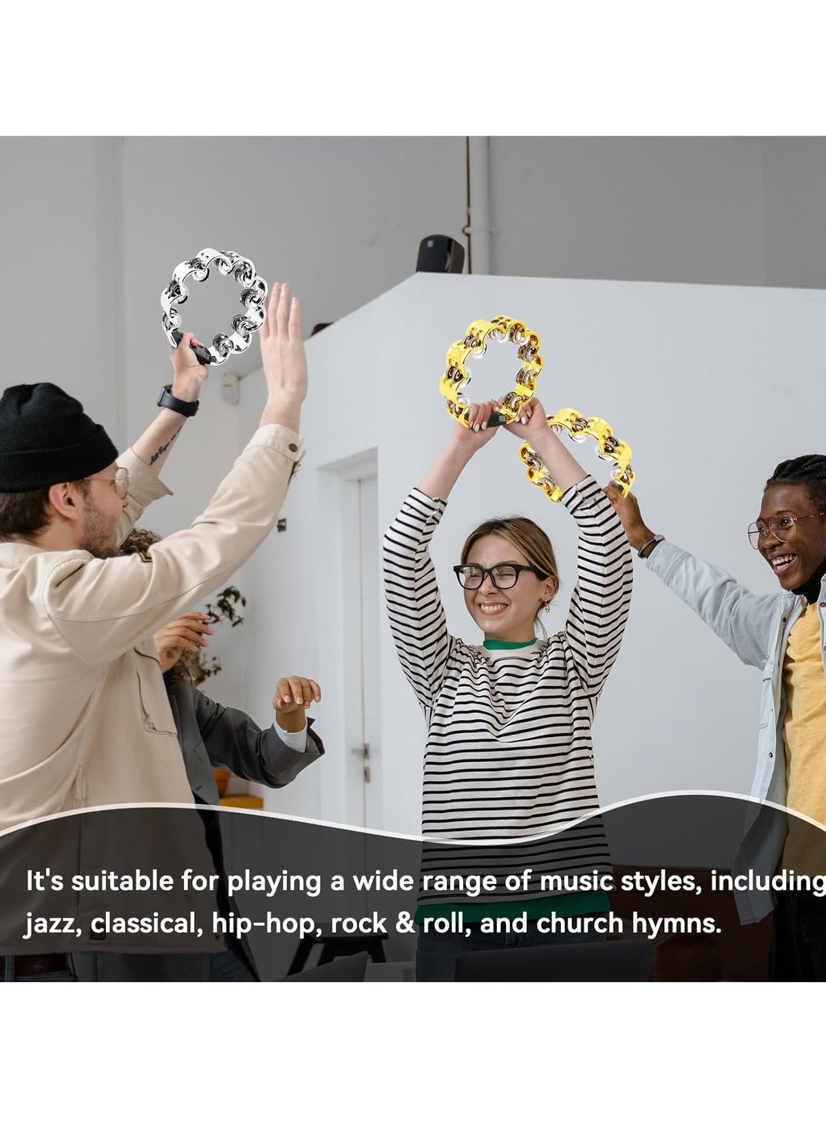Tambourine Metal Jingles Hand Held Percussion Hand Drum Double Row Metal Jingles Hand Bell Performance Level Handheld Percussion Flower Tambourine and Egg Shakers for Kids Adults KTV Party - Image 6