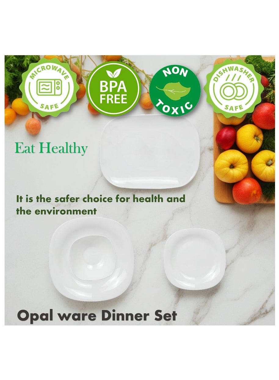 Melrich 38 Piece Opal ware Dinner Set 6 Dinner Plate 6 Dessert Plate 6 Soup Plate 6 Bowl 6 Cup 6 Saucer 1 Serving Plate 1 Serving Bowl Dishwasher Safe Microwave Safe - Image 5