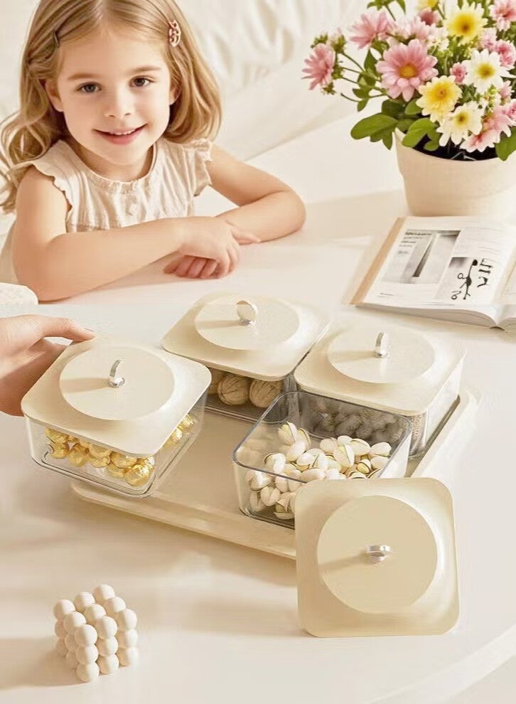 Elegant Creamy White Serving Tray Set with 4 Lidded Nut Containers & Dessert Plates - Multi-Purpose Snack Organizer for Fruits, Nuts, Sweets | Ideal for Home Hospitality, Parties, Festive Gifts - Image 5