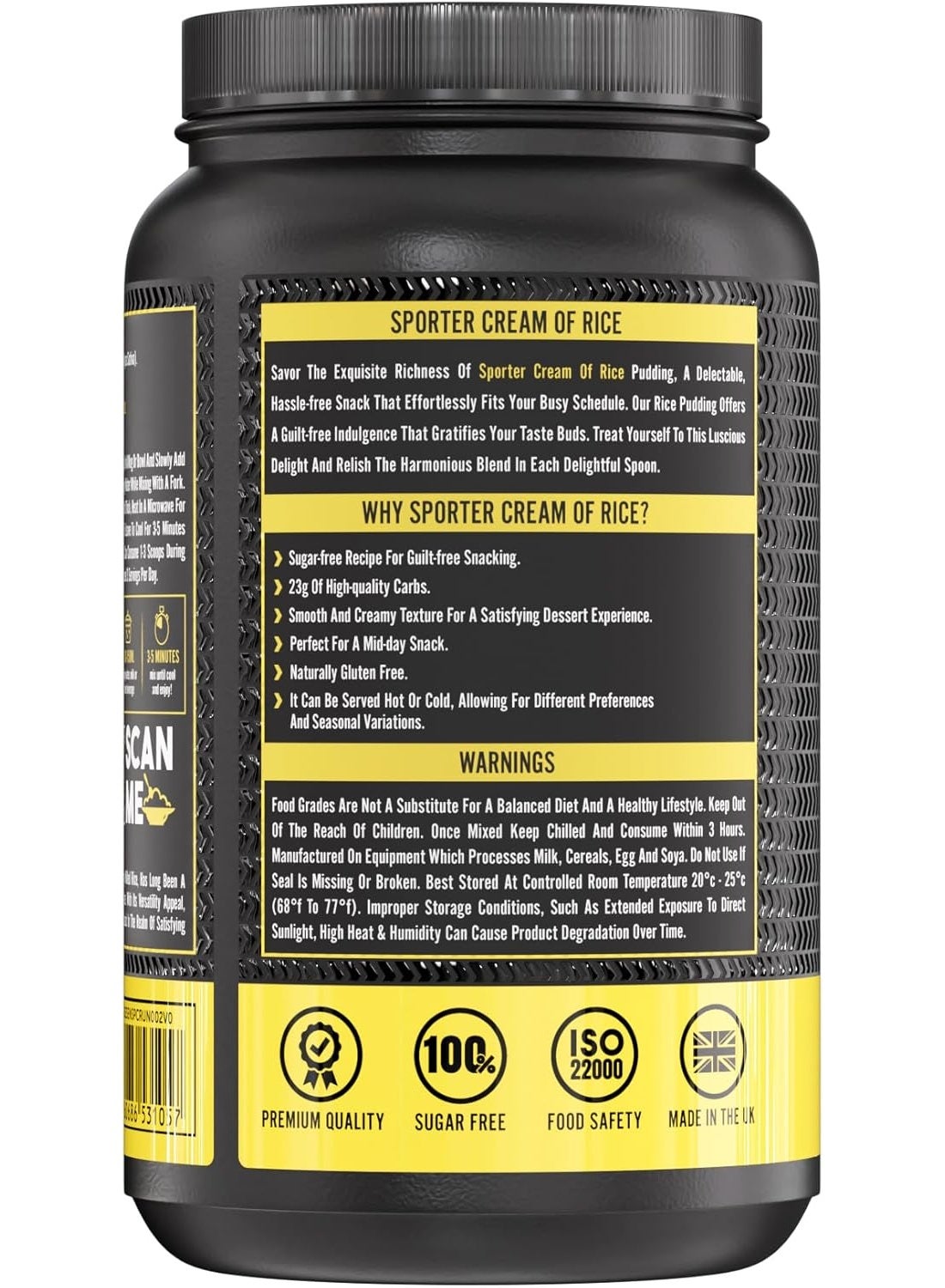 Sporter High Carbohydrate Cream of Rice Supplement - 900g, Source of Energy for Breakfast & Snacks, Easy to Digest, Low Sugar & Fat - Vegan - Unflavored - Image 3