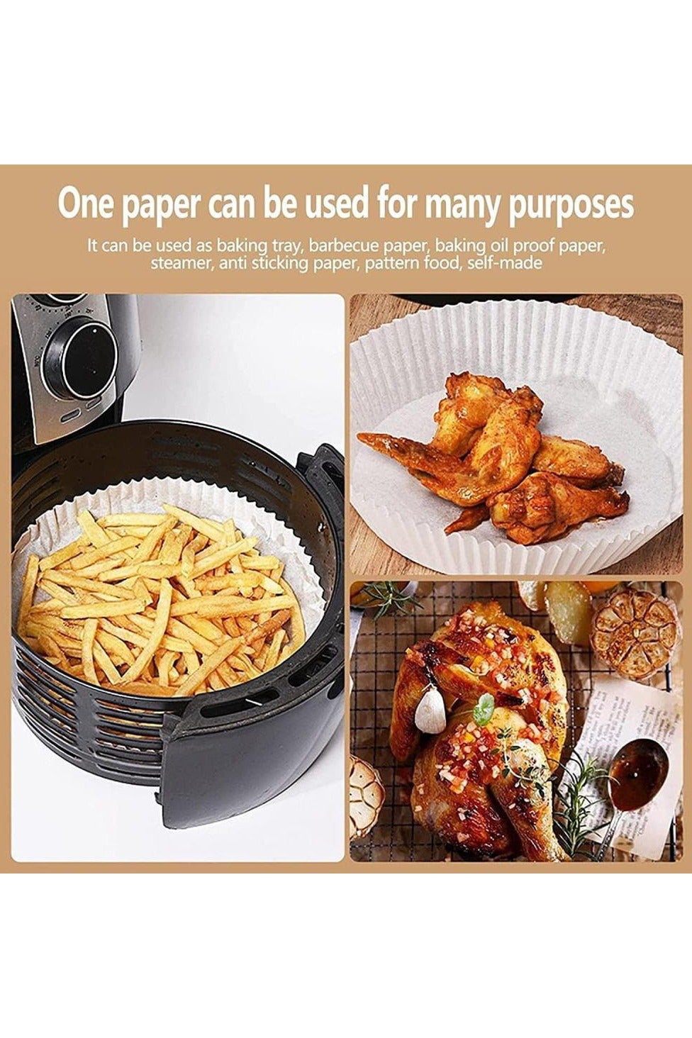 MOMENT 100pcs Air Fryer Disposable paper Liner, Air Fryer Liners Round, Baking Paper for Air Fryer Water-proof, Parchment Paper for Baking Roasting Microwave,16cm/6.3inch - Image 4
