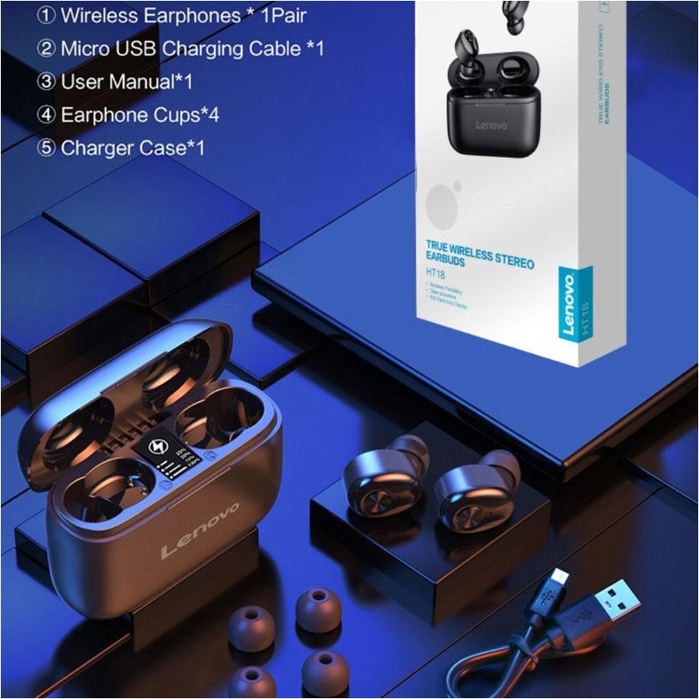 Lenovo HT18 Wireless TWS Bluetooth 5.0 Earphone, Black - Image 5
