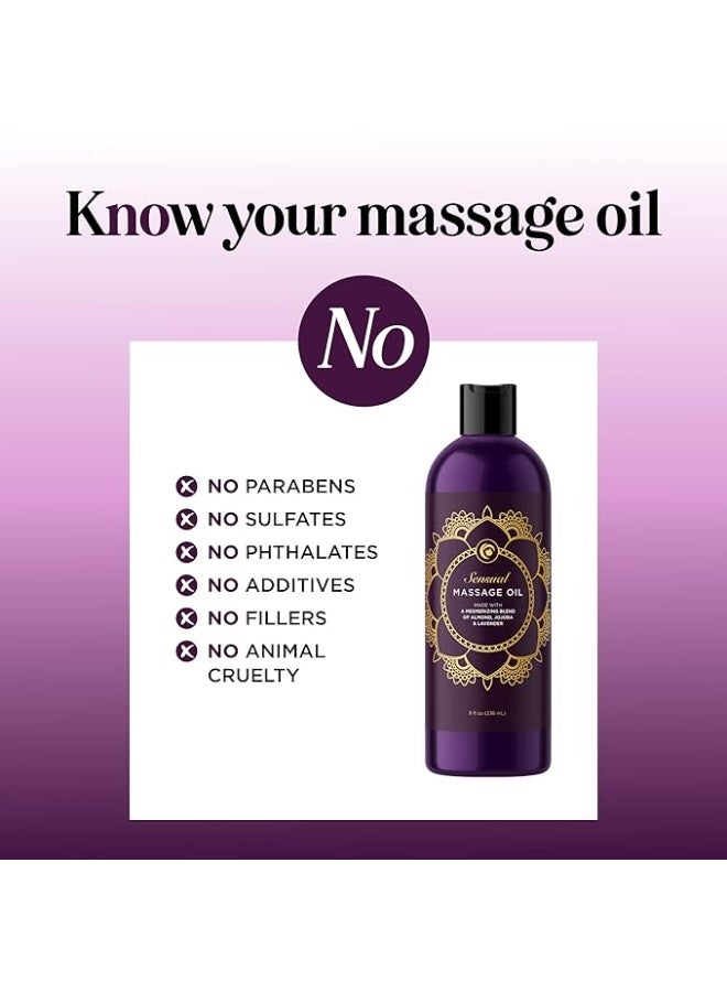 Aromatherapy Sensual Massage Oil for Couples - Relaxing Full Body Massage Oil for Date Night with Sweet Almond Oil - Vegan Lavender Massage Oil for Massage Therapy Smooth Gliding Formula (8 Fl Oz) - Image 5