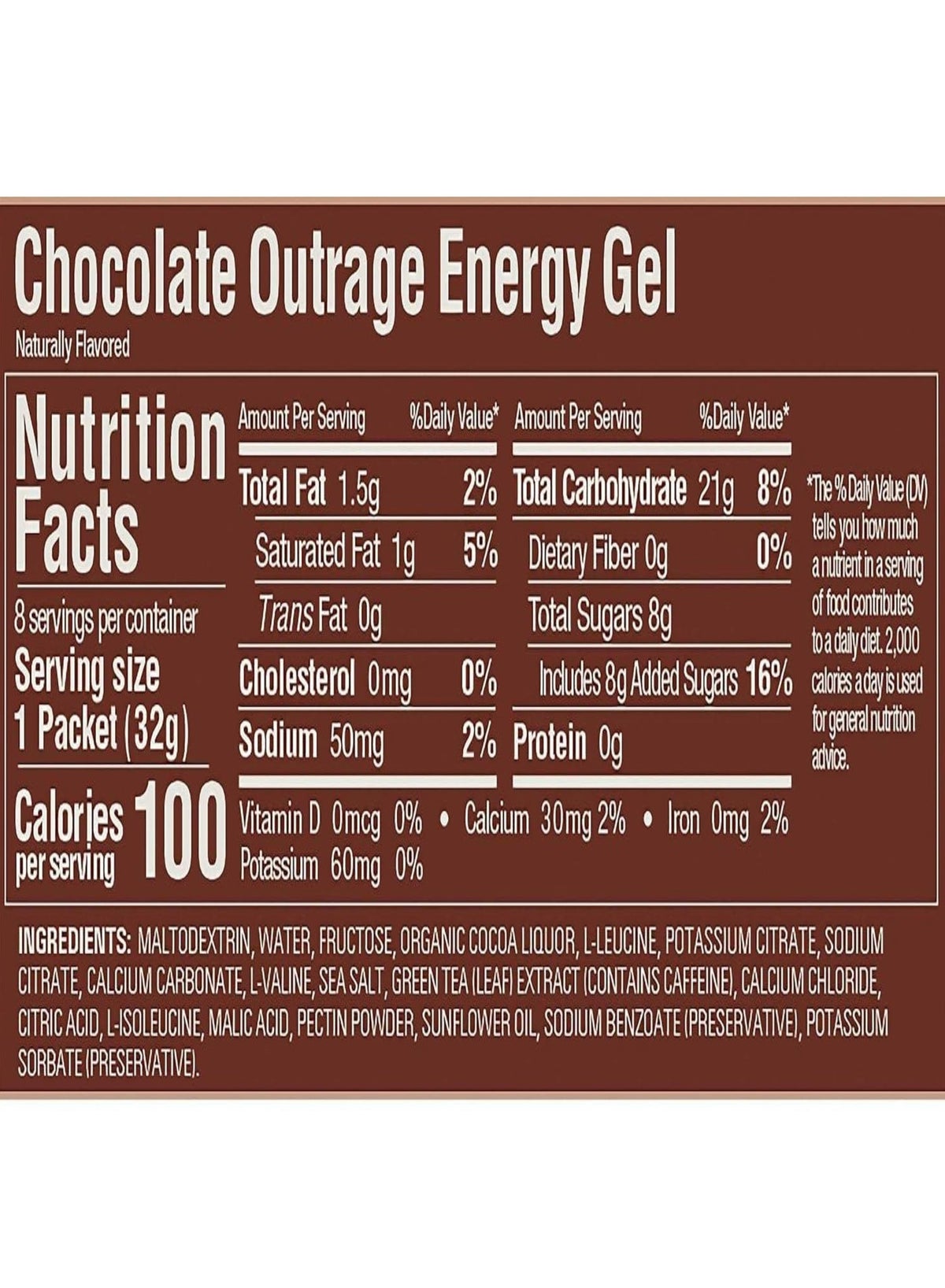 Chocolate Outrage Naturally Flavored, Energy Gel, 8 Packets each 1.1 oz (32g) - Image 5