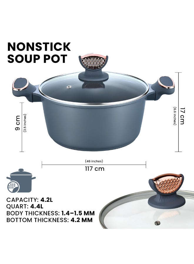 Non Stick Induction With Glass Lid Premium Aluminum Cast Large 24 cm (4.2L) Double Layer BPA,FDA Certificated Nonstick Coating Stockpot Cookware - Image 6
