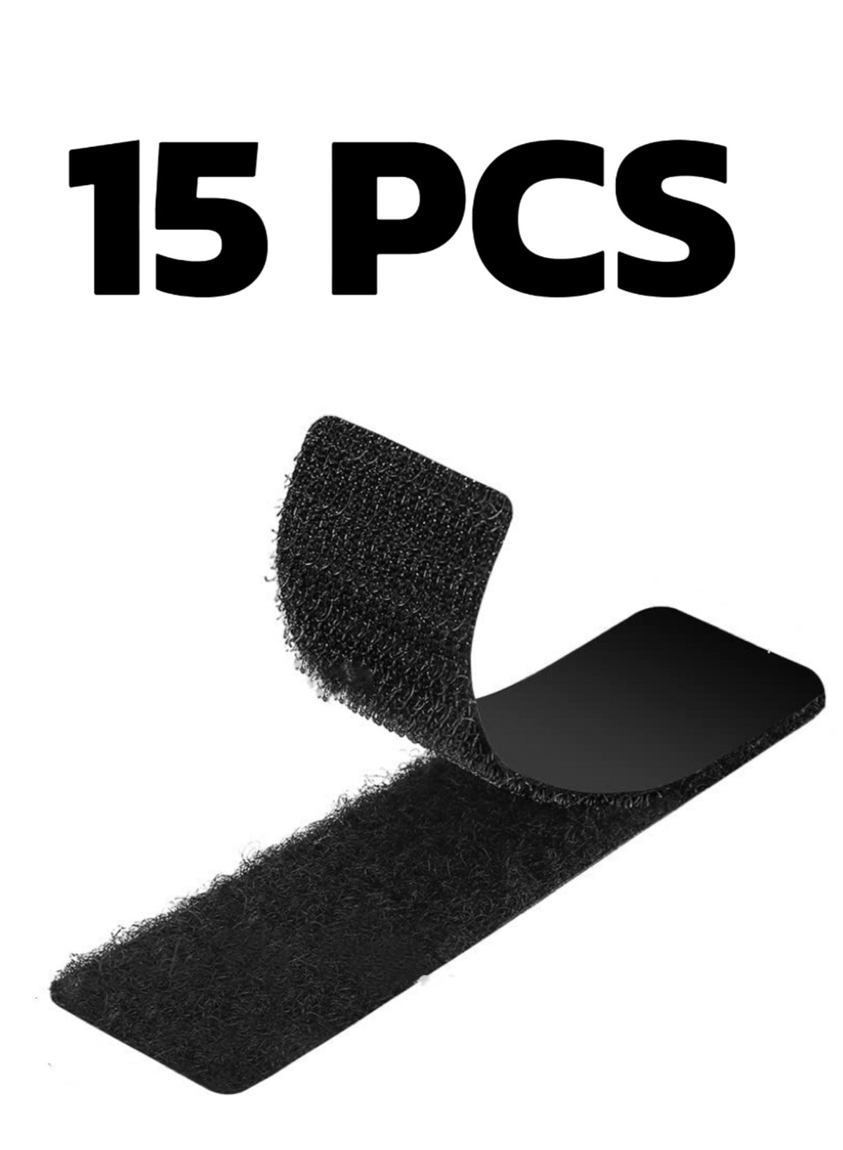 15 PCS Strips with Adhesive, Strong Double Sided Tape with Hook and Loop (Black) - Image 2