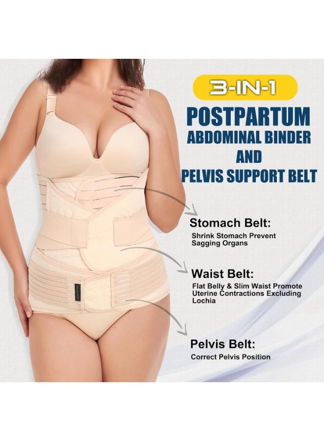 3 in 1 Postpartum Belly Band - Postpartum Belly Support Recovery Wrap, After Birth Brace, Slimming Girdles, Body Shaper Waist Shapewear, Post Surgery Pregnancy Belly Support Band (2xL, Beige) - Image 3