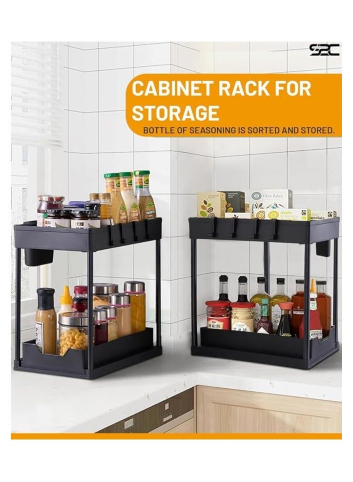 S2C Non-Slip Under Sink Organizer, Multi-Purpose Organizer With Hooks & Cup, for Kitchen, Bathroom, Countertop, and Cabinet - Sturdy and Durable with Sliding Drawers, Easy Assembly (2 Pack) - Image 2