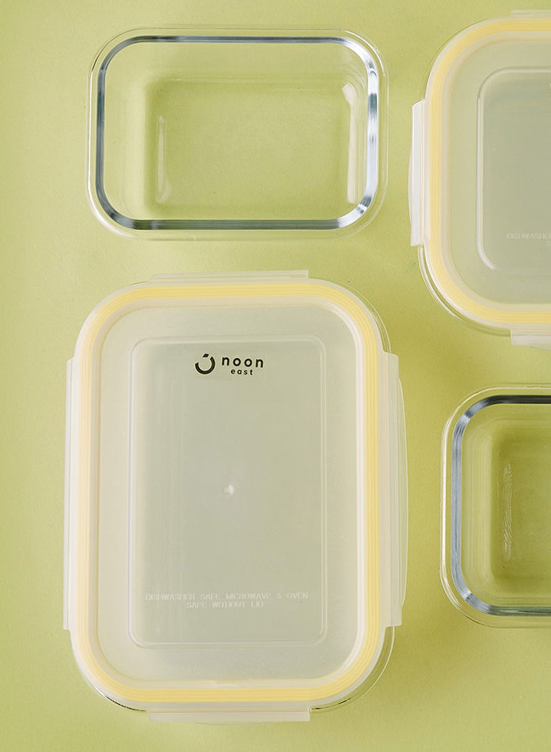6 Piece Borosilicate Glass Food Container Set - Airtight Lids - Lunch Box - Rectangle + Square - Food Storage Box - Storage Boxes - Kitchen Cabinet Organizers - Glass Food Container - Yellow Yellow 6-Piece (Rectangle/Square) - Image 5
