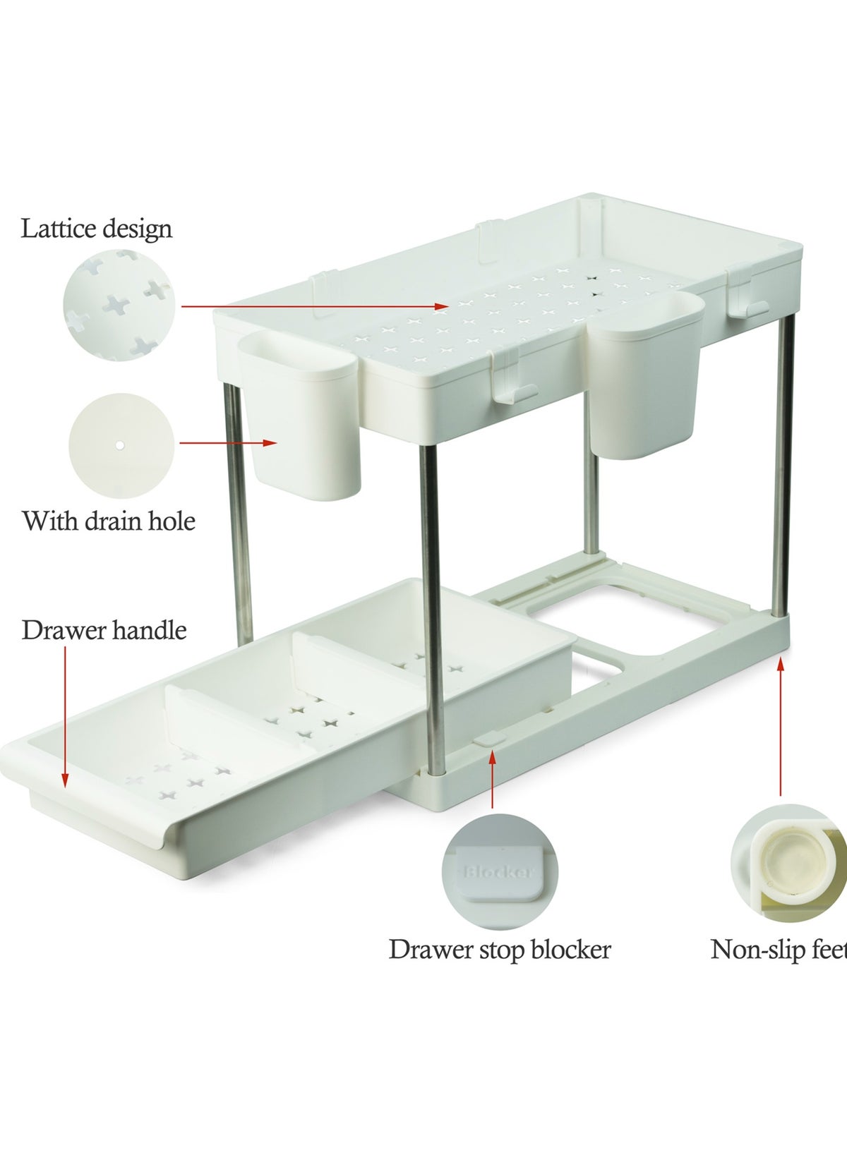 Under Sink Organizer, Kitchen Organizer Bathroom Storage Shelf with 2 Tier Rack - Image 3