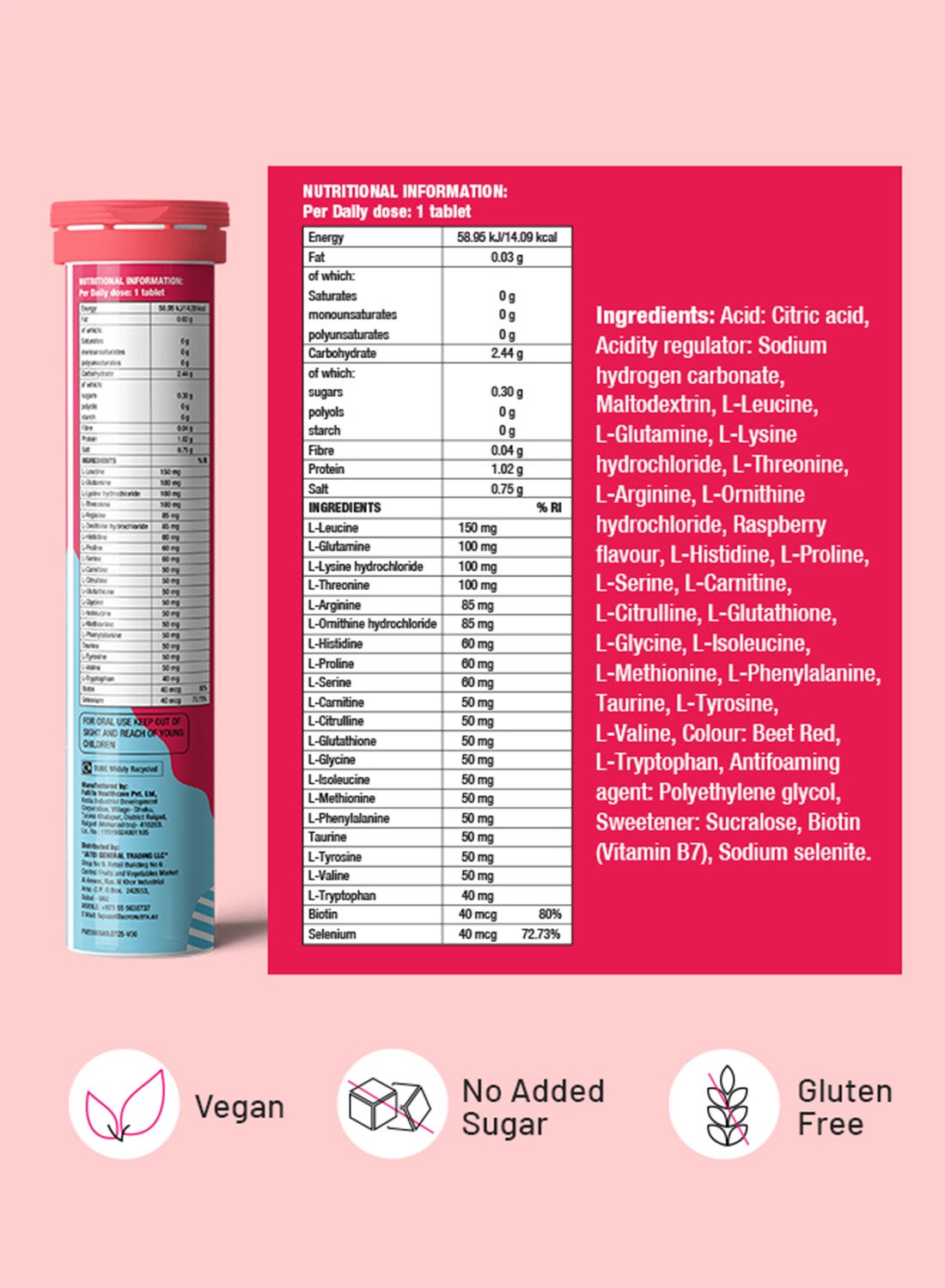 Bounce - Biotin and Keratin Booster for Hair Growth & Hair fall Control - 20 Effervescent Tablets, Raspberry Flavour - Image 2