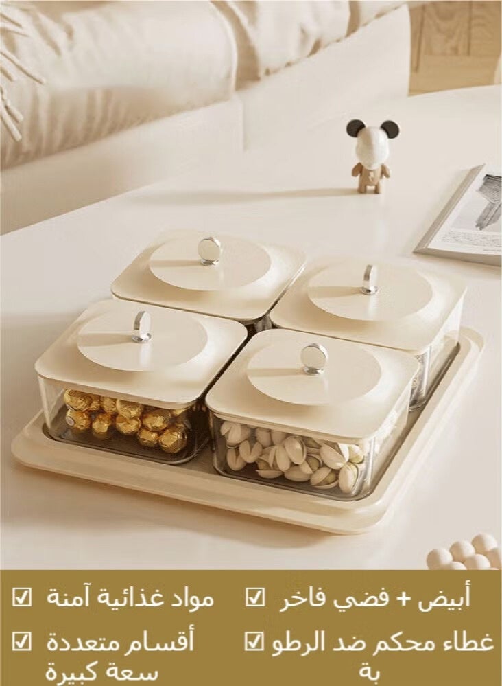 Elegant Creamy White Serving Tray Set with 4 Lidded Nut Containers & Dessert Plates - Multi-Purpose Snack Organizer for Fruits, Nuts, Sweets | Ideal for Home Hospitality, Parties, Festive Gifts - Image 3