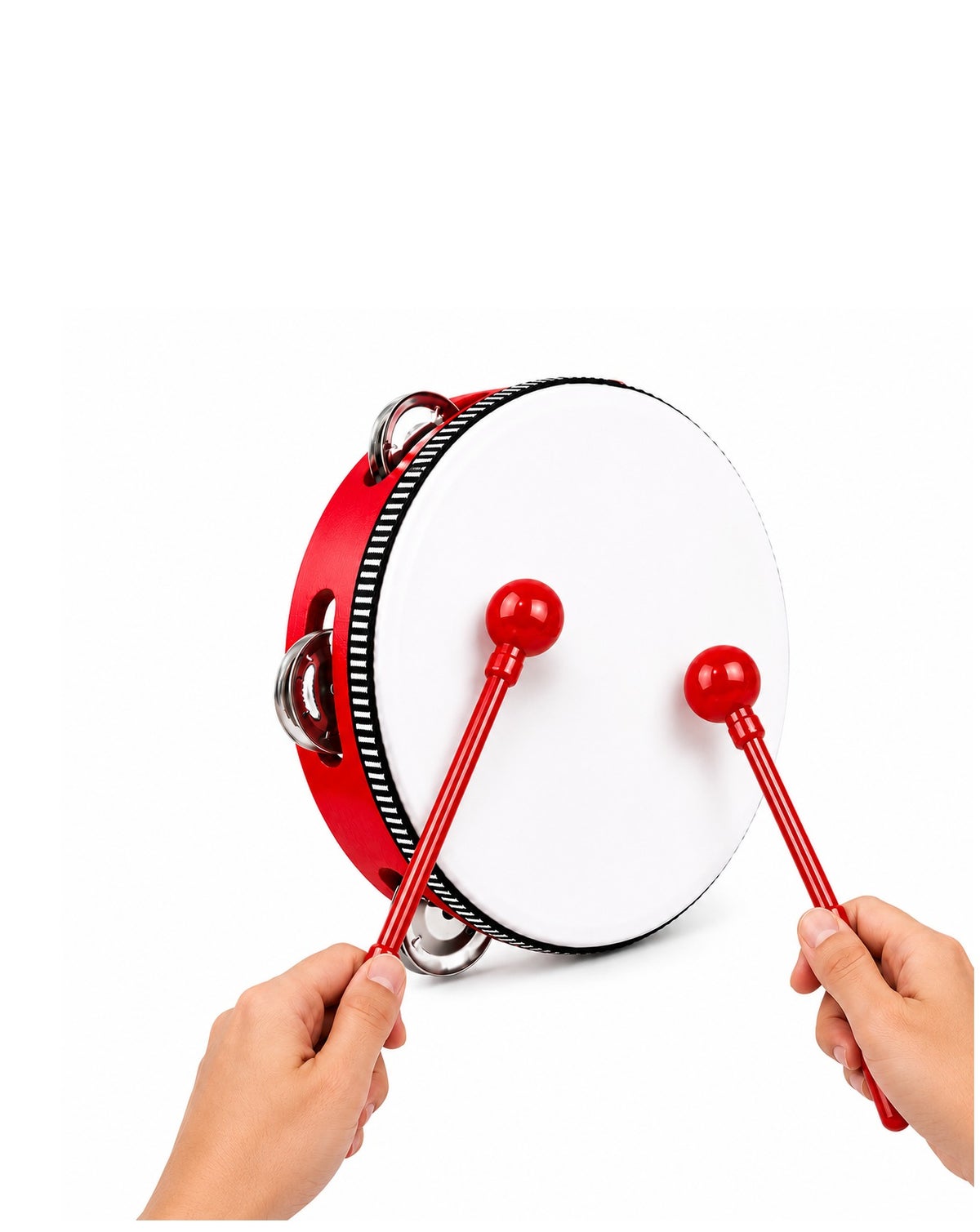 8 Inch Tambourine with 2 Drum Mallets Combo Set | Handheld Percussion Instrument for Kids & Adults | Church Worship, Music Learning, School, Classroom & Stage Performance - Image 2