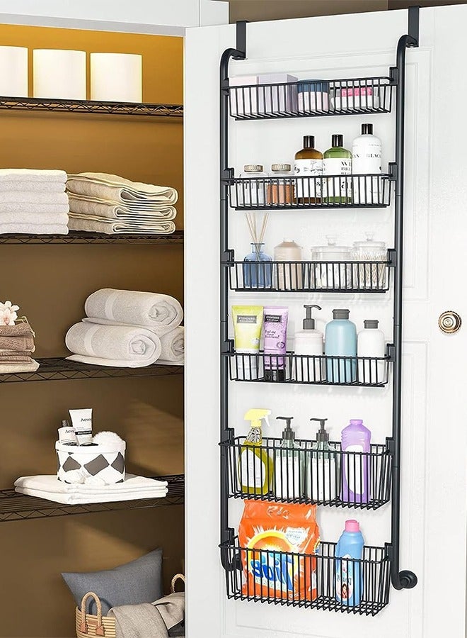 6-Tier Over the Door Pantry Organizer with 4 + 2 Full Baskets, Heavy-Duty Metal
