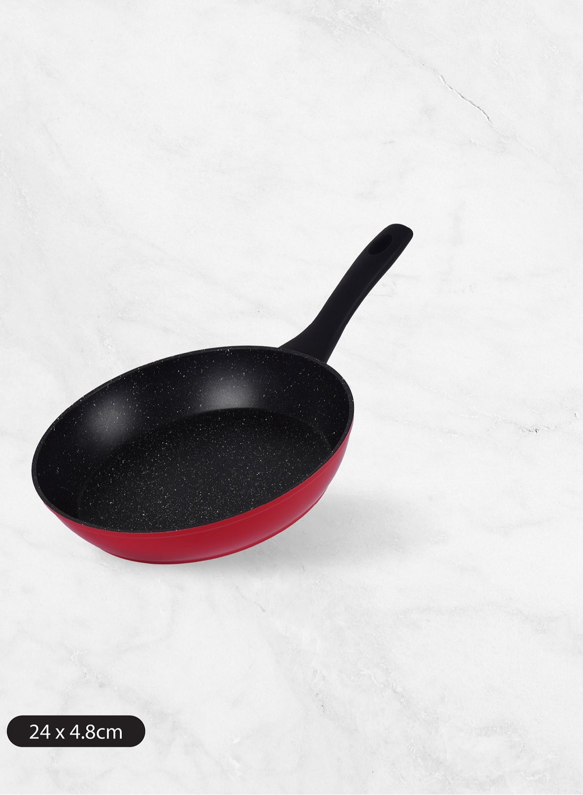 Forged Aluminum Nonstick Fry Pan with Induction Bottom – 24cm, Black with White Dots Interior & Red Shiny Exterior - Image 2