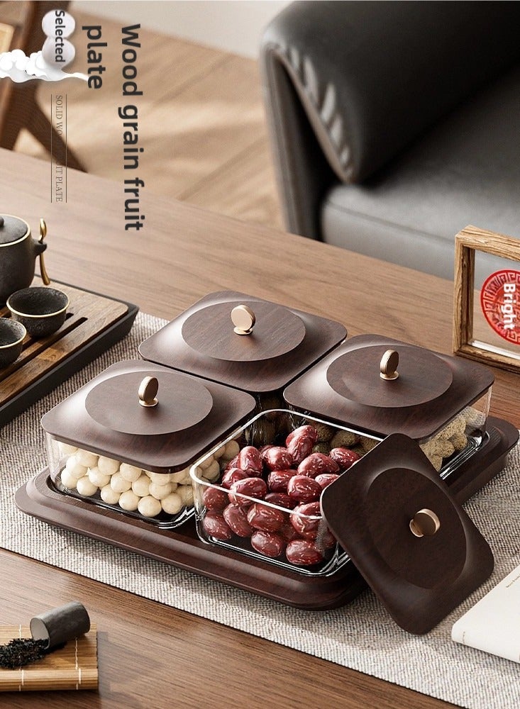 Wood grain fruit plate, nuts container dried fruit nut candy plate Candy Nuts Cookies Chips Party - Image 3