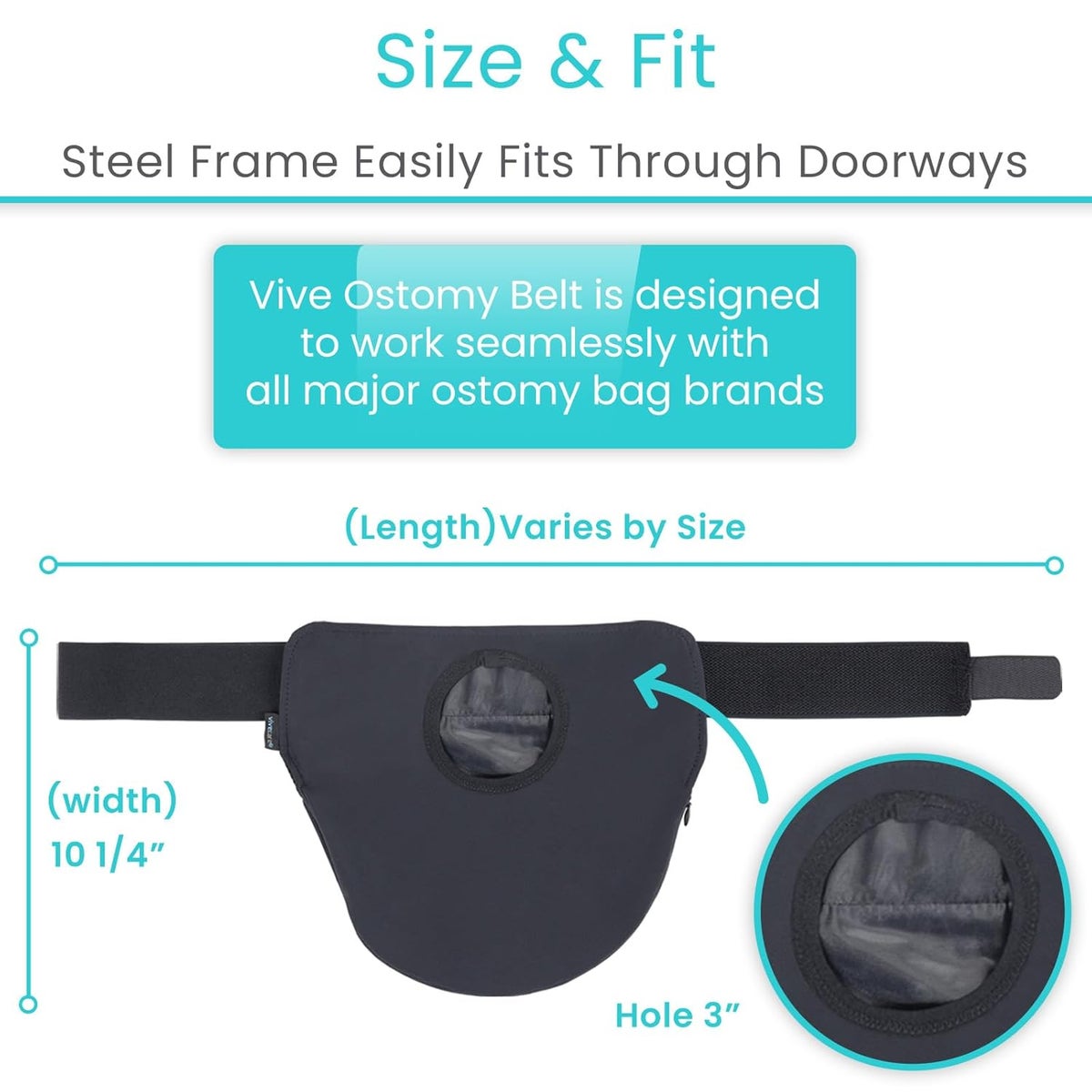 Vive Ostomy Belt for Men Women Adjustable Belt for Colostomy Ileostomy Urostomy Ostomy Supplies Waterproof Odorless Abdominal Bag Cover Stoma Guard Black - Image 4