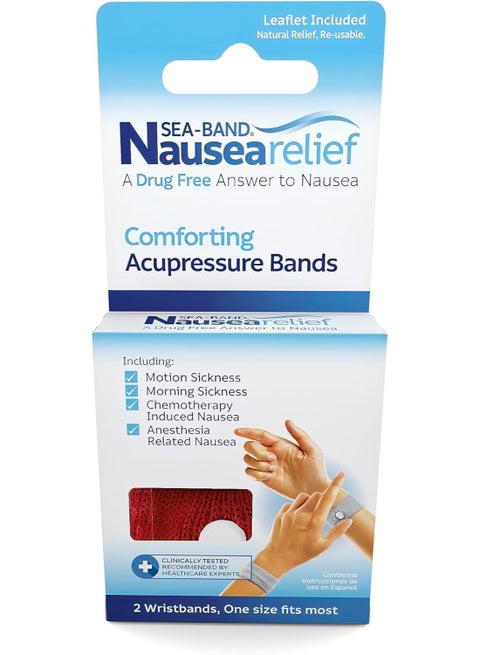 Sea-Band Anti-Nausea Acupressure Wristband for Motion & Morning Sickness - 1 Pair Red