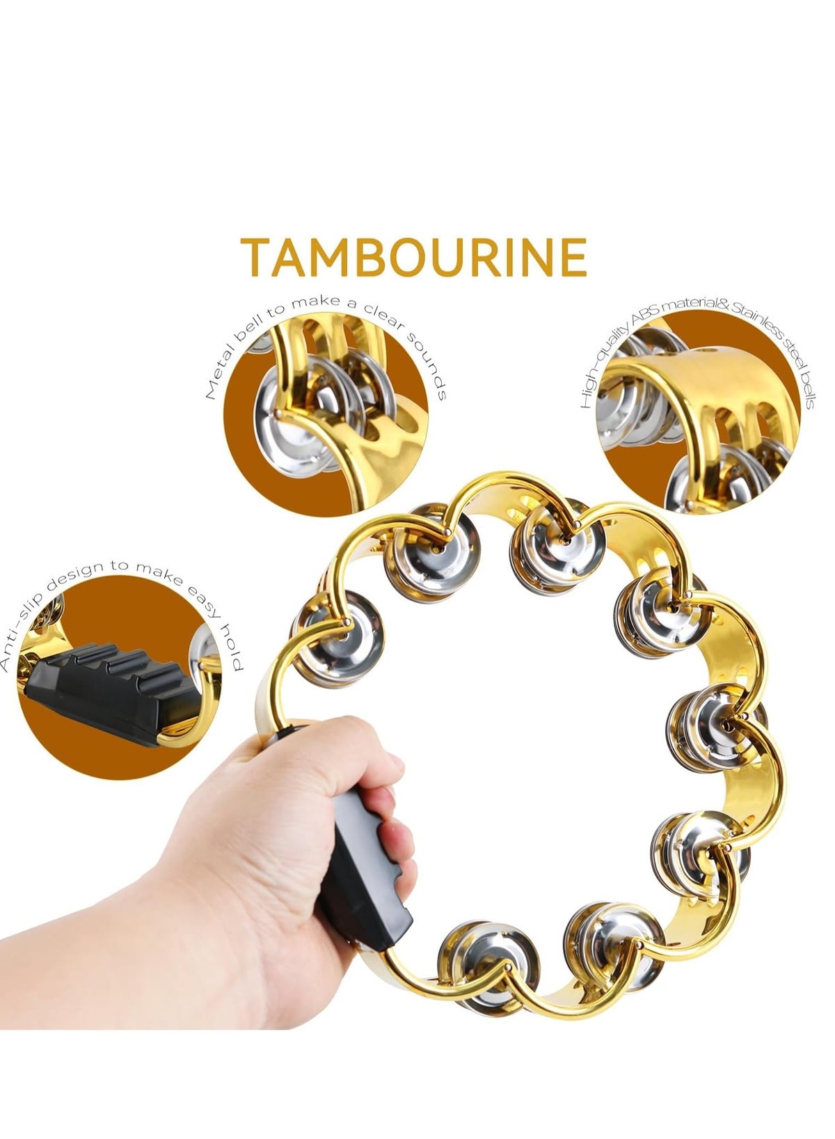 Tambourine Metal Jingles Hand Held Percussion Hand Drum Double Row Metal Jingles Hand Bell Performance Level Handheld Percussion Flower Tambourine and Egg Shakers for Kids Adults KTV Party - Image 3