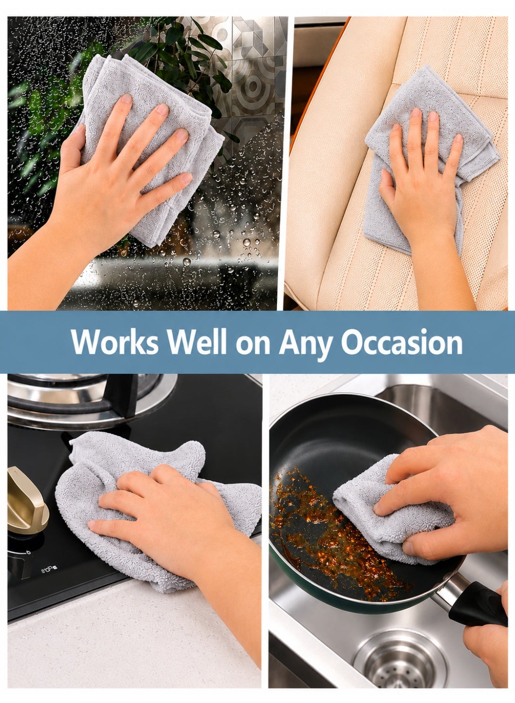 6-Pack Microfiber Kitchen Towels 35×35 cm Size – 330 GSM, Highly Absorbent, Quick Dry, Lint Free, Streak Free | Dish & Counter Cleaning - Image 4