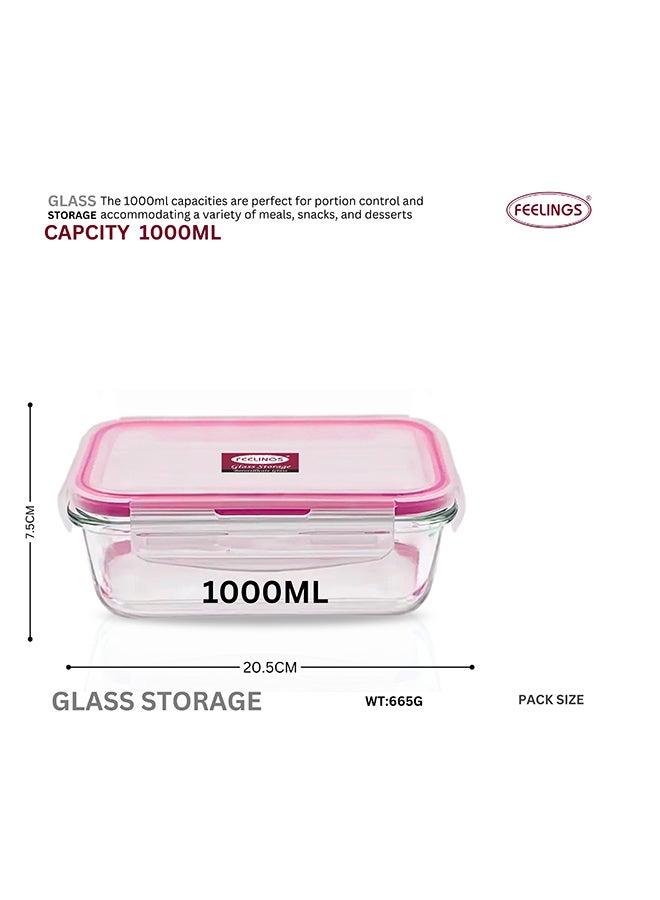 Glass Storage 1000ml with Pink Silicone Lid Clear 21x16x7cm - Image 2