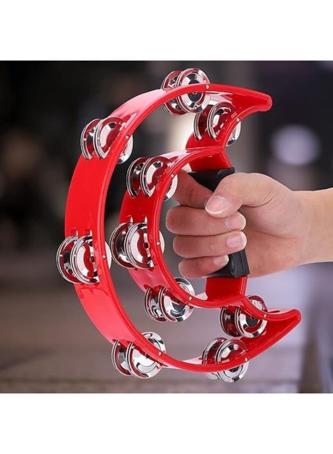 Megarya Half Moon Musical Tambourine Double Row Metal Jingles Hand Held Percussion Drum with Ergonomic Handle Grip (Red) - Image 5