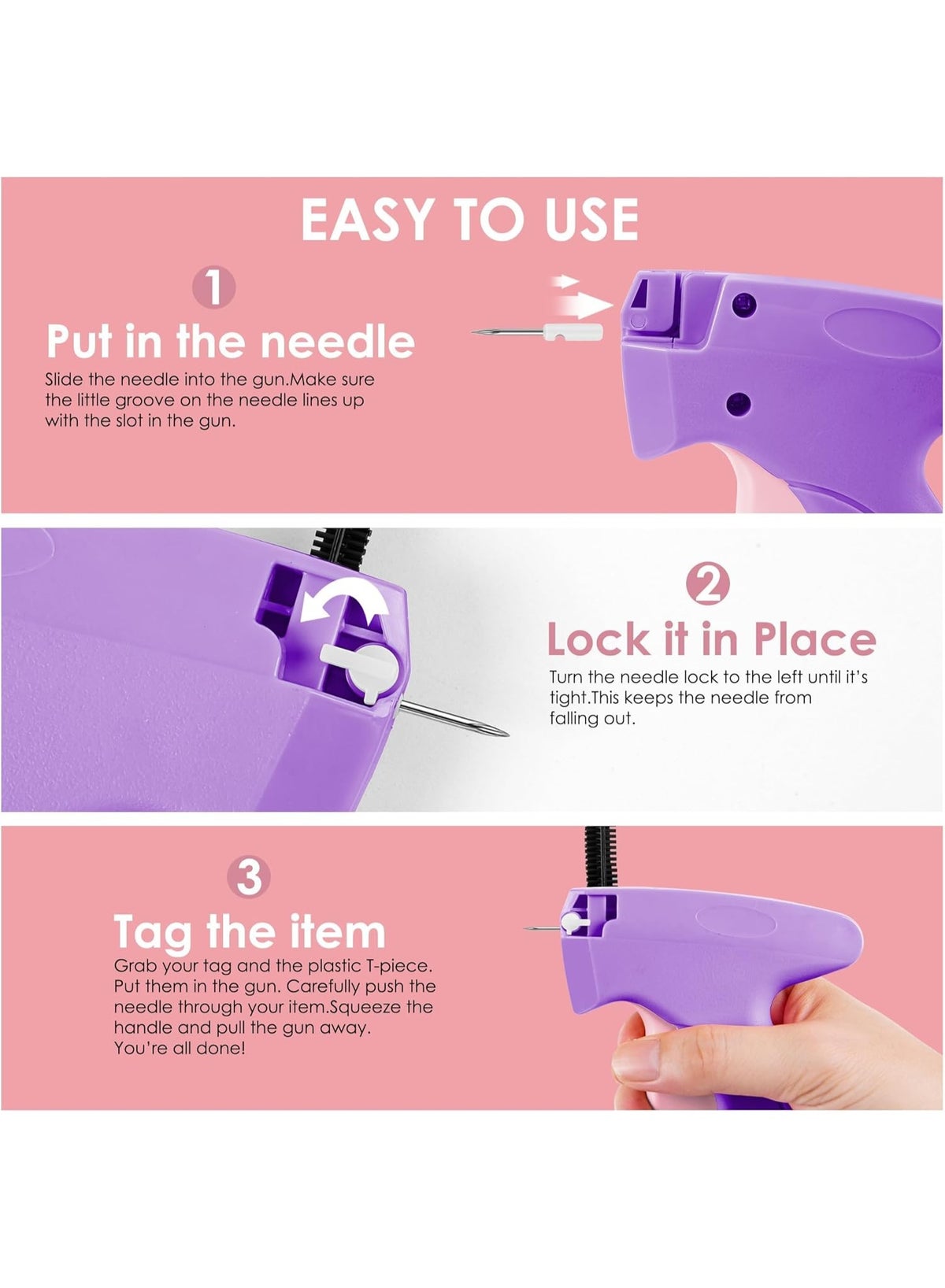 Tagging Gun for Clothing - Mini Stitch Gun for Clothes - Mini Sewing Kit - Purple - Image 4
