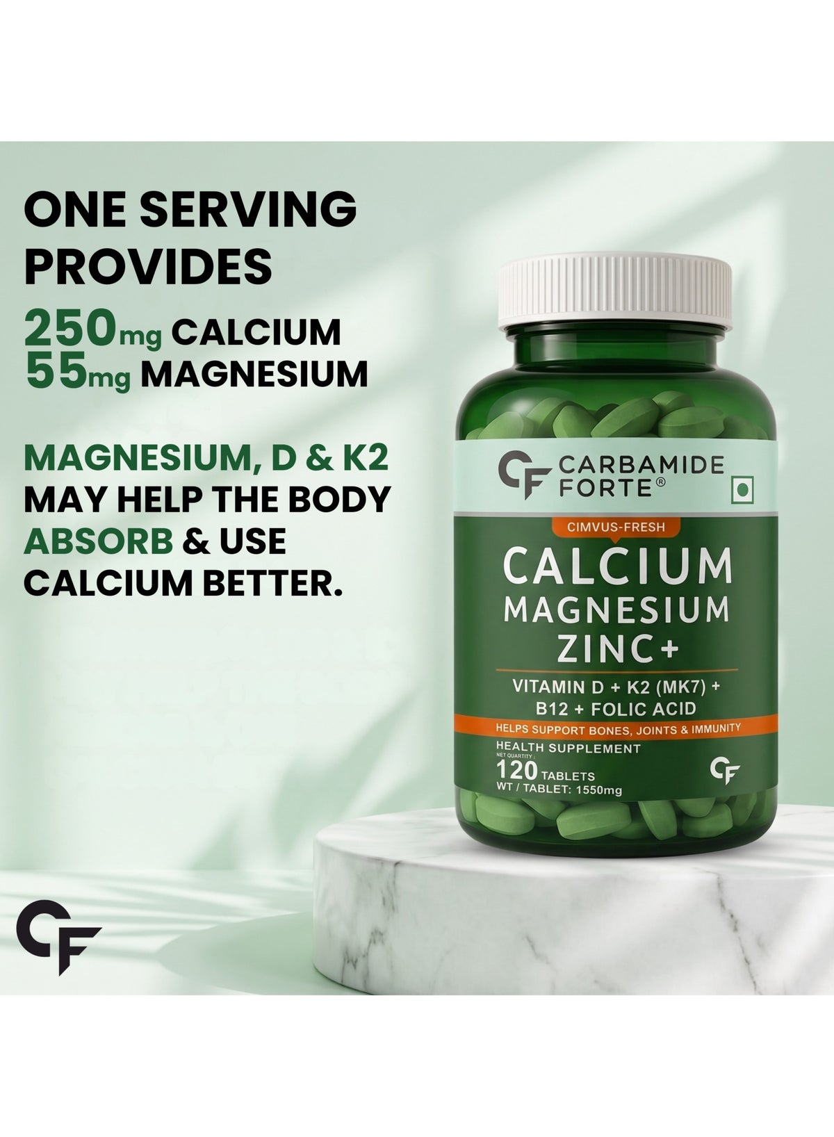 Calcium, Magnesium, Zinc + with Vitamin D,K2 & B12 |For Women & Men – 120 Veg Tablets - Image 3