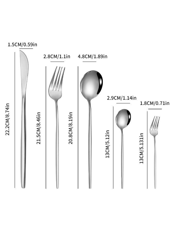 30 Piece Stainless Steel Knife Fork Spoon Full Set Silver for Home Office Restaurant Hotel, Include Spoons, Fork, Knife,Coffee spoon,Mirror Finish, Dishwasher Safe,Cutlery Set - Image 2