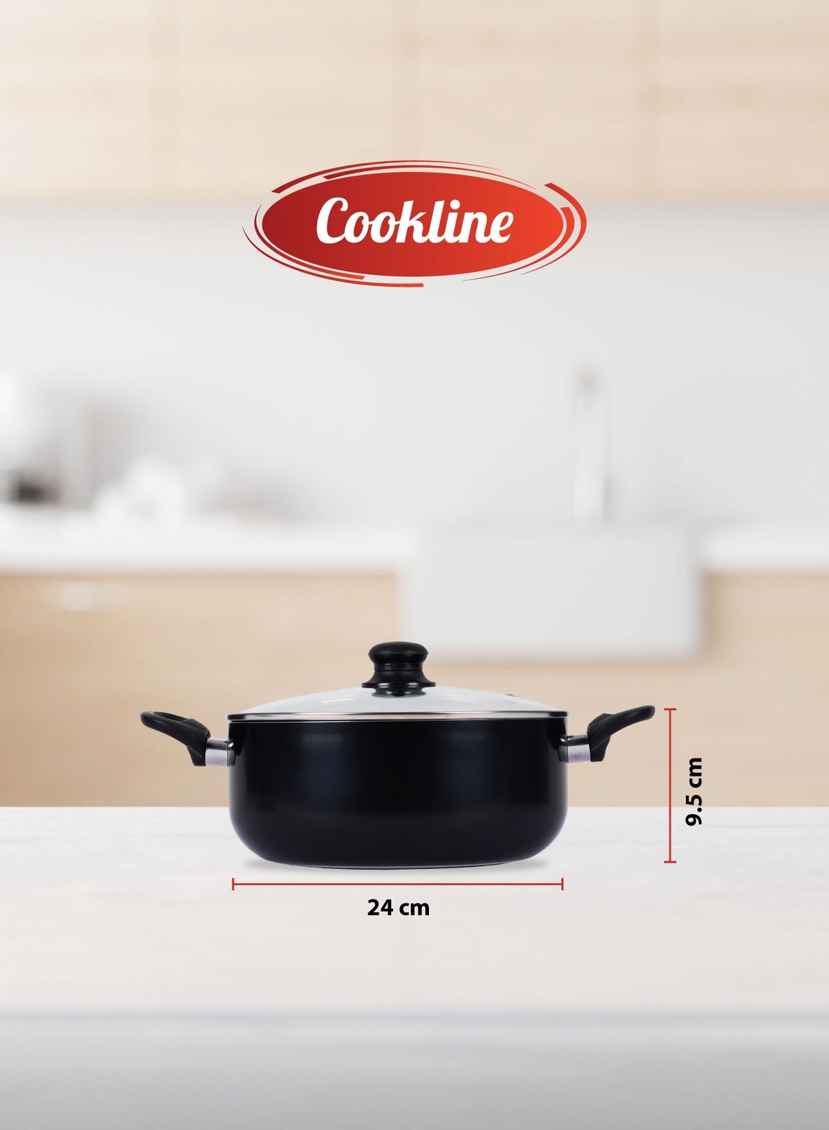 Pressed Aluminum Nonstick Casserole with Glass Lid and Induction Bottom , 24cm, Black with Shiny Finish - Image 4
