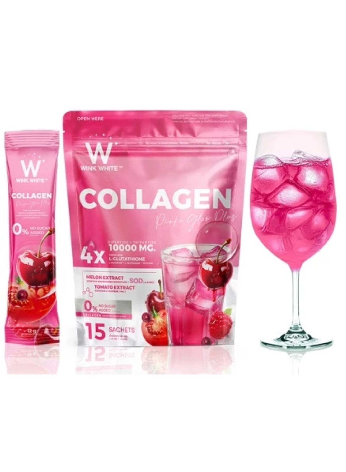 Wink White Collagen Pink Glow Plus – 15 Sachets (12g Each) | 10,000mg Collagen, L-Glutathione, Melon & Tomato Extracts for Radiant & Youthful Skin - Image 2