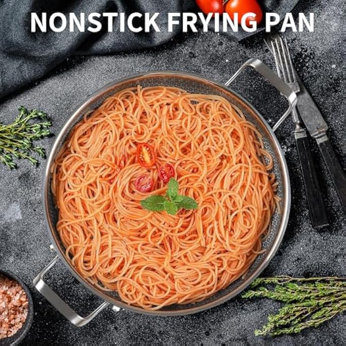 Stainless Steel Paella Pan 34Cm Paella Pan With Lid TriPly Nonstick Large Honeycomb Skillet Stainless Steel Cookware Induction Pan Skillets For Outdoors Camping Parties Cooking Pot - Image 4