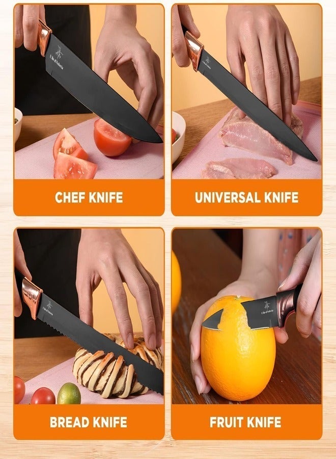 19-Piece Kitchen Knife Set & Silicone Cooking Utensil Set with Wooden Handles |