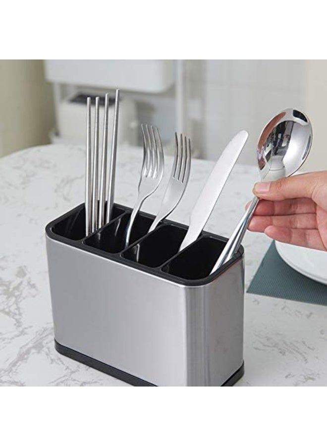 Kitchen Utensil Crock Holder 4 Divider Stainless Steel Kitchen Storage Organiser Cutlery Holder Anti Slip Water Draining Design Easy to Clean for All Kitchens Countertop - Image 2