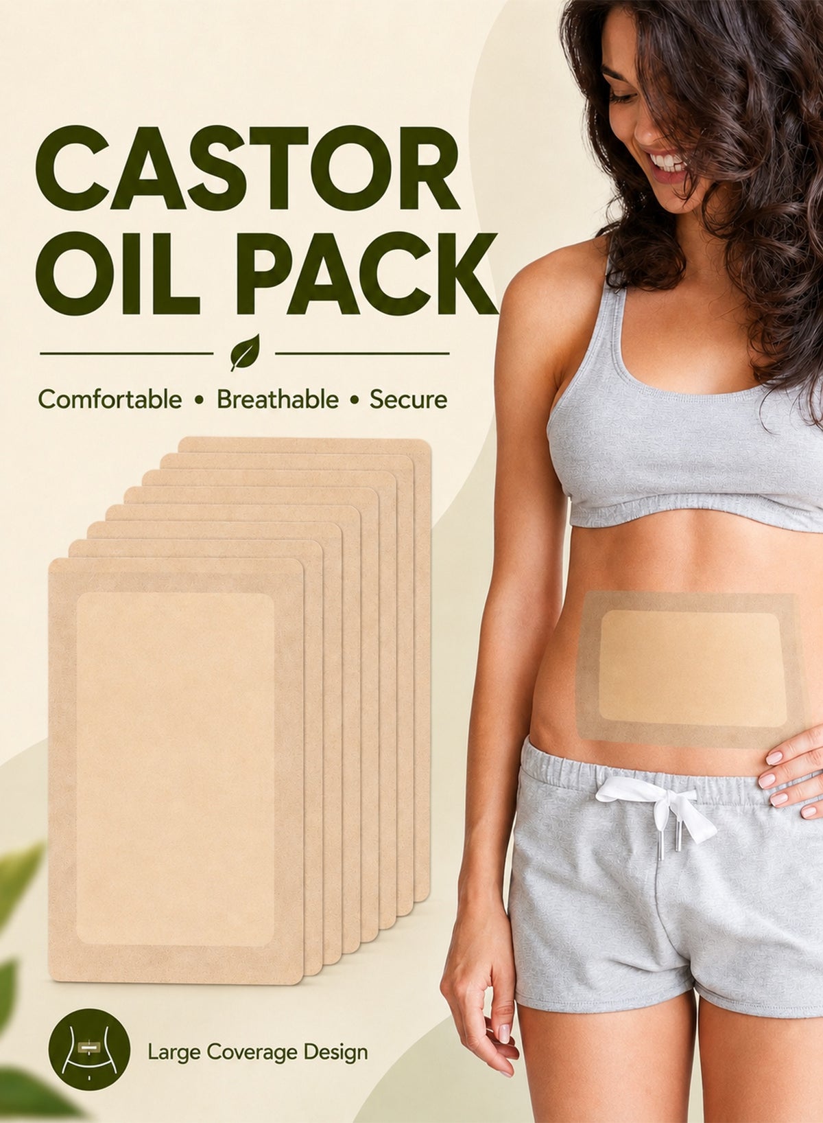 10Pack Castor Oil Pack Wrap for Liver, Stomach, Belly Button Detoxification, Castor Oil Pack Size 11" * 6.3" for Pure Castor Oil, No Washing Self Adhesive with High Absorbent Organic Cotton Flannel, 100% Leak-Free(Oil Not Included), Design for Women Men