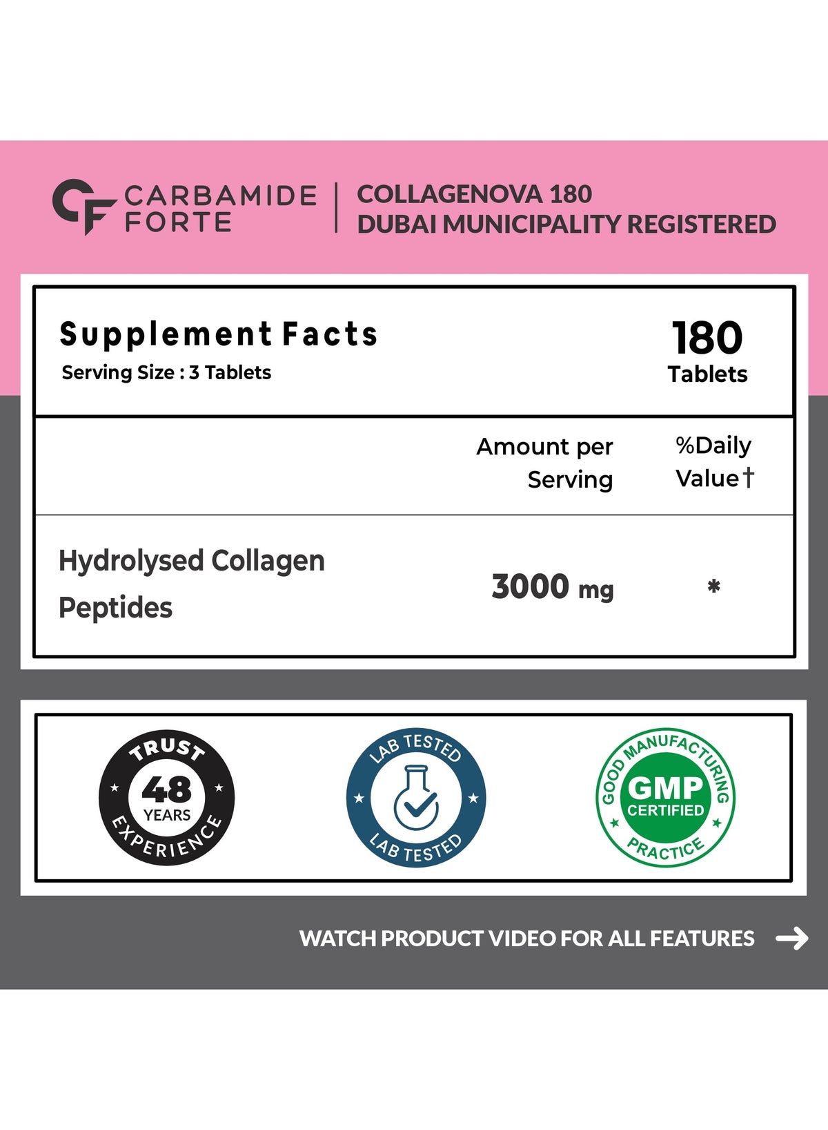 Hydrolyzed Collagen Peptides | 3000mg with Type 1 & 3 Collagen Powder - 180 Tablets - Image 2