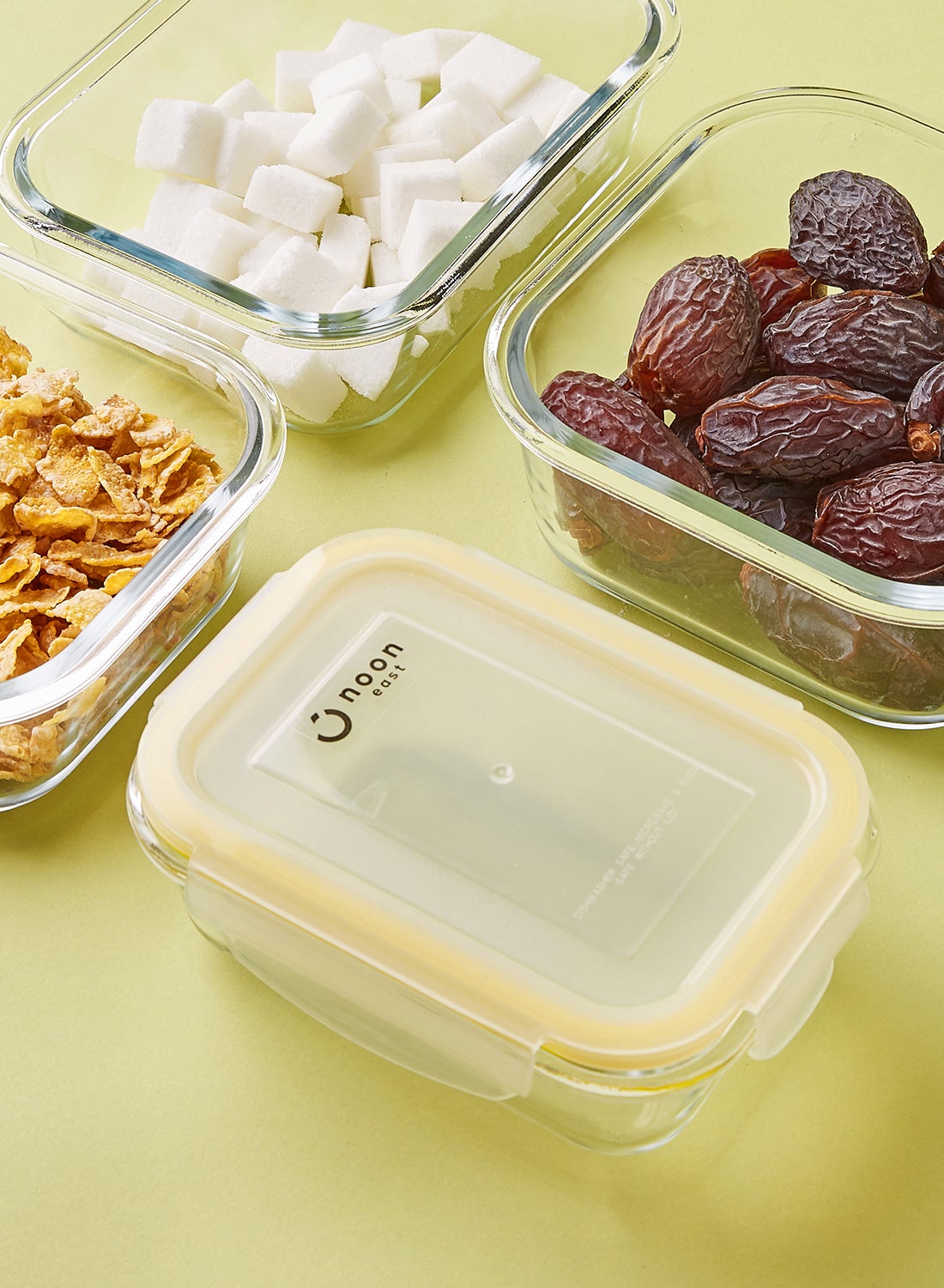6 Piece Borosilicate Glass Food Container Set - Airtight Lids - Lunch Box - Rectangle + Square - Food Storage Box - Storage Boxes - Kitchen Cabinet Organizers - Glass Food Container - Yellow Yellow 6-Piece (Rectangle/Square) - Image 3