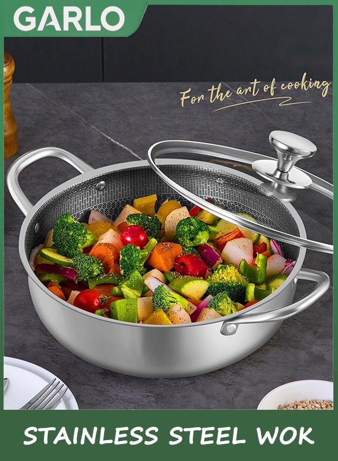 Stainless Steel Saute Pan, Cookware with Lid, 30CM Deep Frying Pan, Nonstick Coo