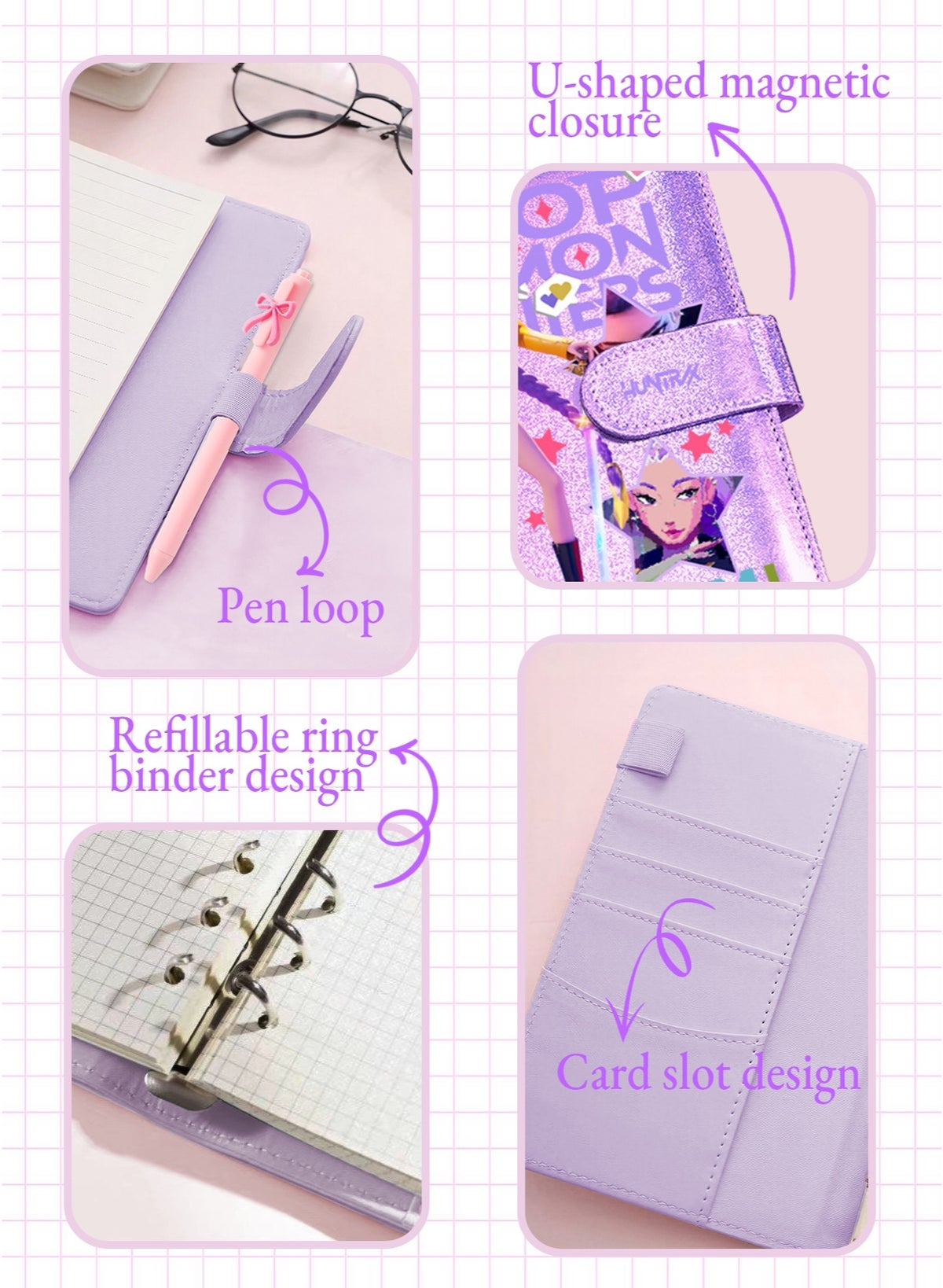 Kpop Demon Hunters Birthday Anime Gift Set for Girls — Rumi Notebook, Bow Gel Pen, Acrylic Keychain, Bracelet & Badge - Image 3