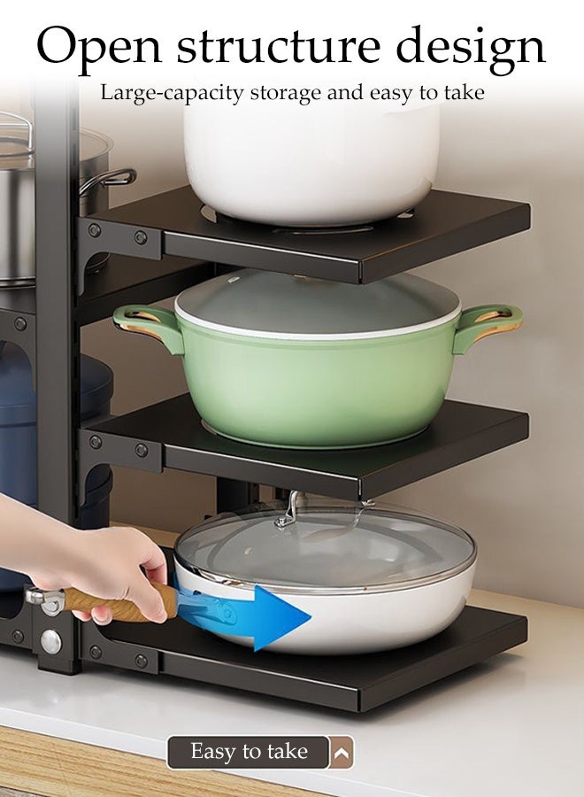 Pot Rack with Adjustable Dividers, Pot Storage Organizer for Kitchen Counter and