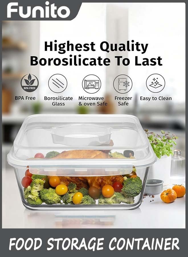 6000 ML / 203 oz / 28 Cup LARGE Glass Food Storage Container with Airtight Locking Lid. Ideal Storing food, Vegetables, Fruits. Baking Casserole, Lasagna, Roasting Turkey, Chicken BPA Free Oven Safe - Image 3
