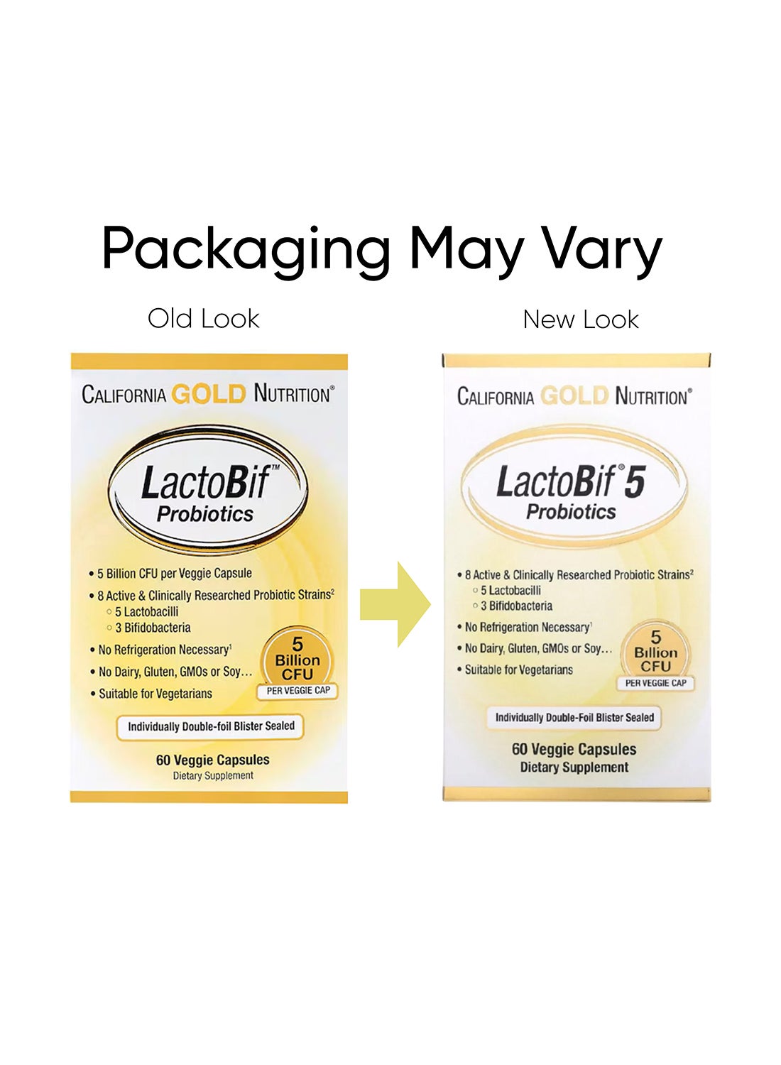 Lactobif 5 Probiotics 5 Billion Cfu 60 Veggie Capsules Packaging May Vary - Image 2