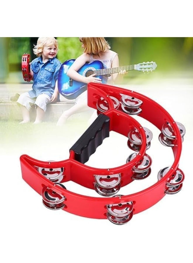 Megarya Half Moon Musical Tambourine Double Row Metal Jingles Hand Held Percussion Drum with Ergonomic Handle Grip (Red) - Image 4