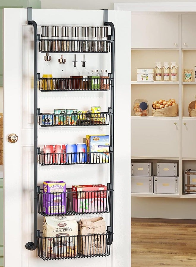 6-Tier Over the Door Pantry Organizer with 4 + 2 Full Baskets, Heavy-Duty Metal