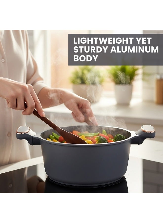 Non Stick Induction With Glass Lid Premium Aluminum Cast Large 24 cm (4.2L) Double Layer BPA,FDA Certificated Nonstick Coating Stockpot Cookware - Image 2