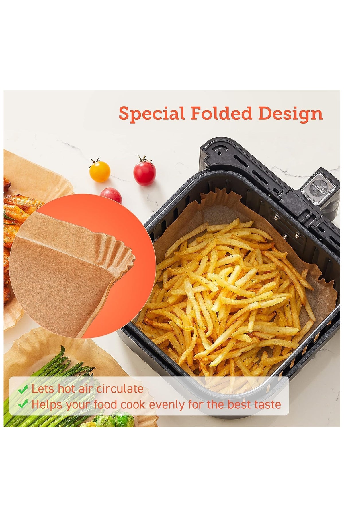 MOMENT 50pcs Air Fryer Disposable Paper Liner, Air Fryer Liners Square, Baking Paper for Air Fryer Water-proof, Parchment Paper for Baking Roasting Microwave - Image 2